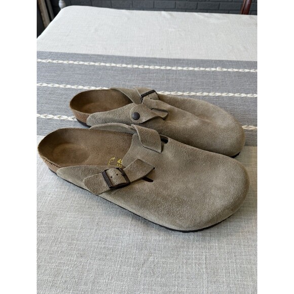 Birkenstock Men\'s Boston Soft Footbed Suede Leather Clog Shoes Sz 16 EU49 Taupe